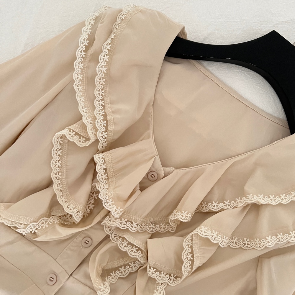 Short France style shirt pinched waist tops for women