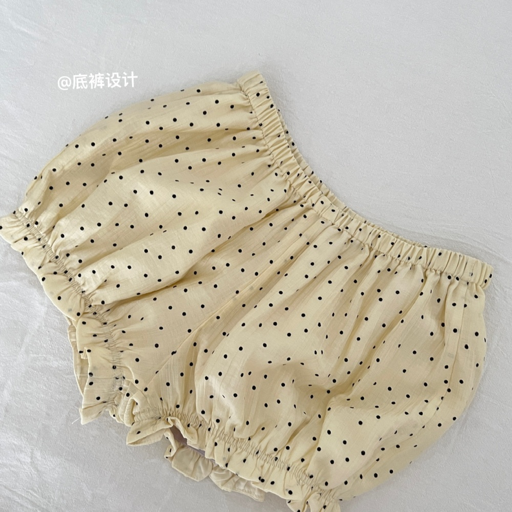 Polka dot big bow elegant skirt summer flat shoulder tops a set