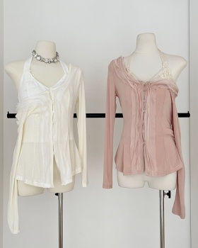 Inside the ride vest wool cardigan 2pcs set for women