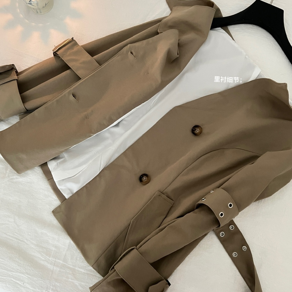Large lapel retro coat short double row windbreaker a set