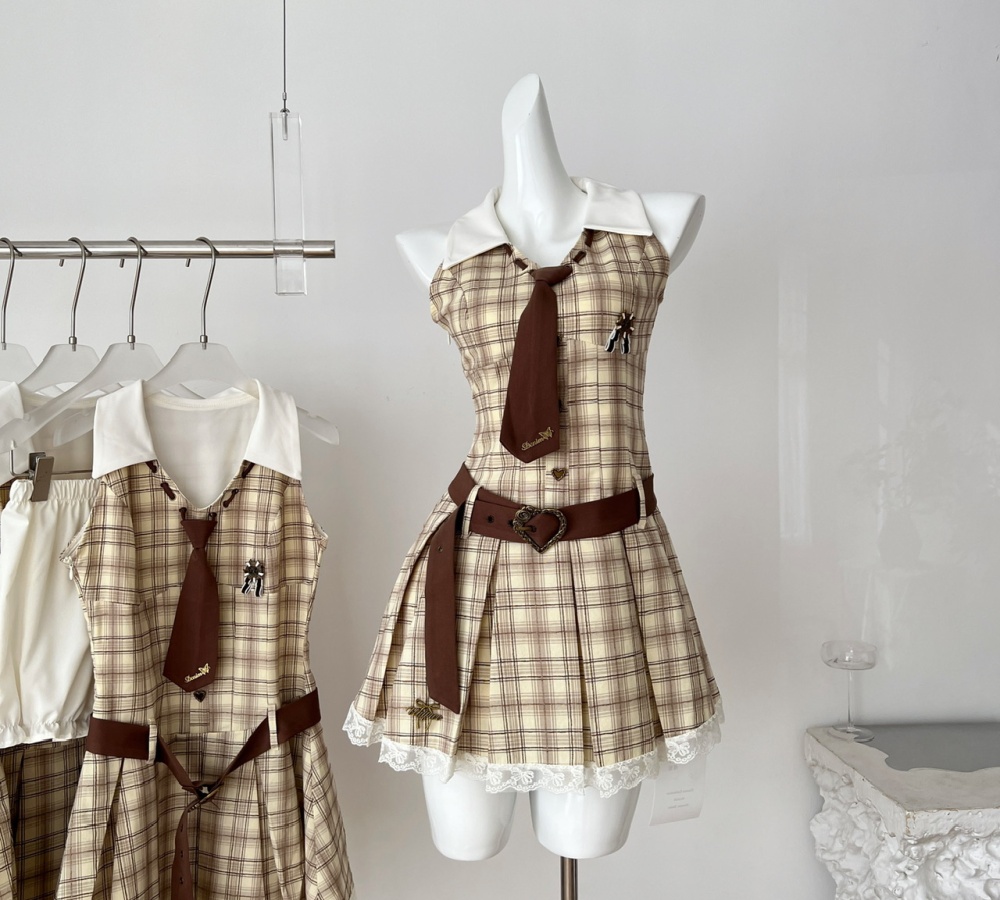 Niche slim summer plaid dress