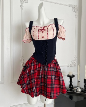 Summer sweet style tops niche short skirt a set