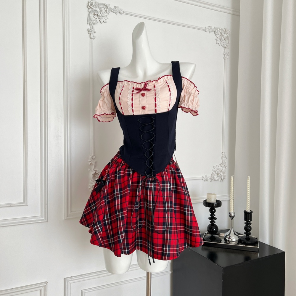 Summer sweet style tops niche short skirt a set