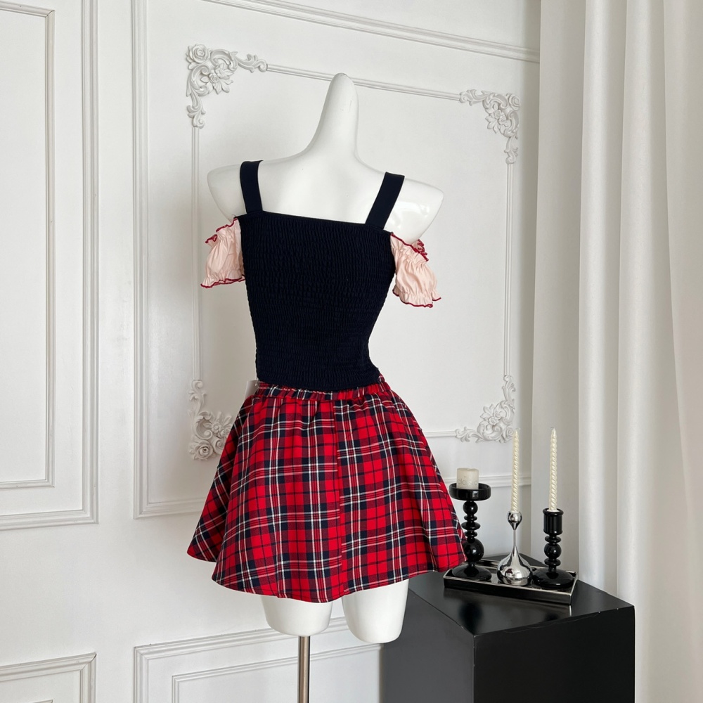 Summer sweet style tops niche short skirt a set
