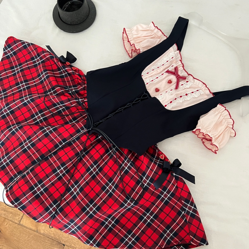 Summer sweet style tops niche short skirt a set