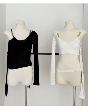 Sexy bottoming smock inside the ride black tops 2pcs set