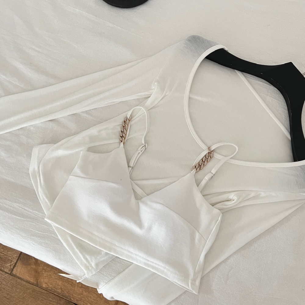 Sexy bottoming smock inside the ride black tops 2pcs set