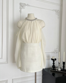 High waist strapless shirt autumn short skirt 2pcs set