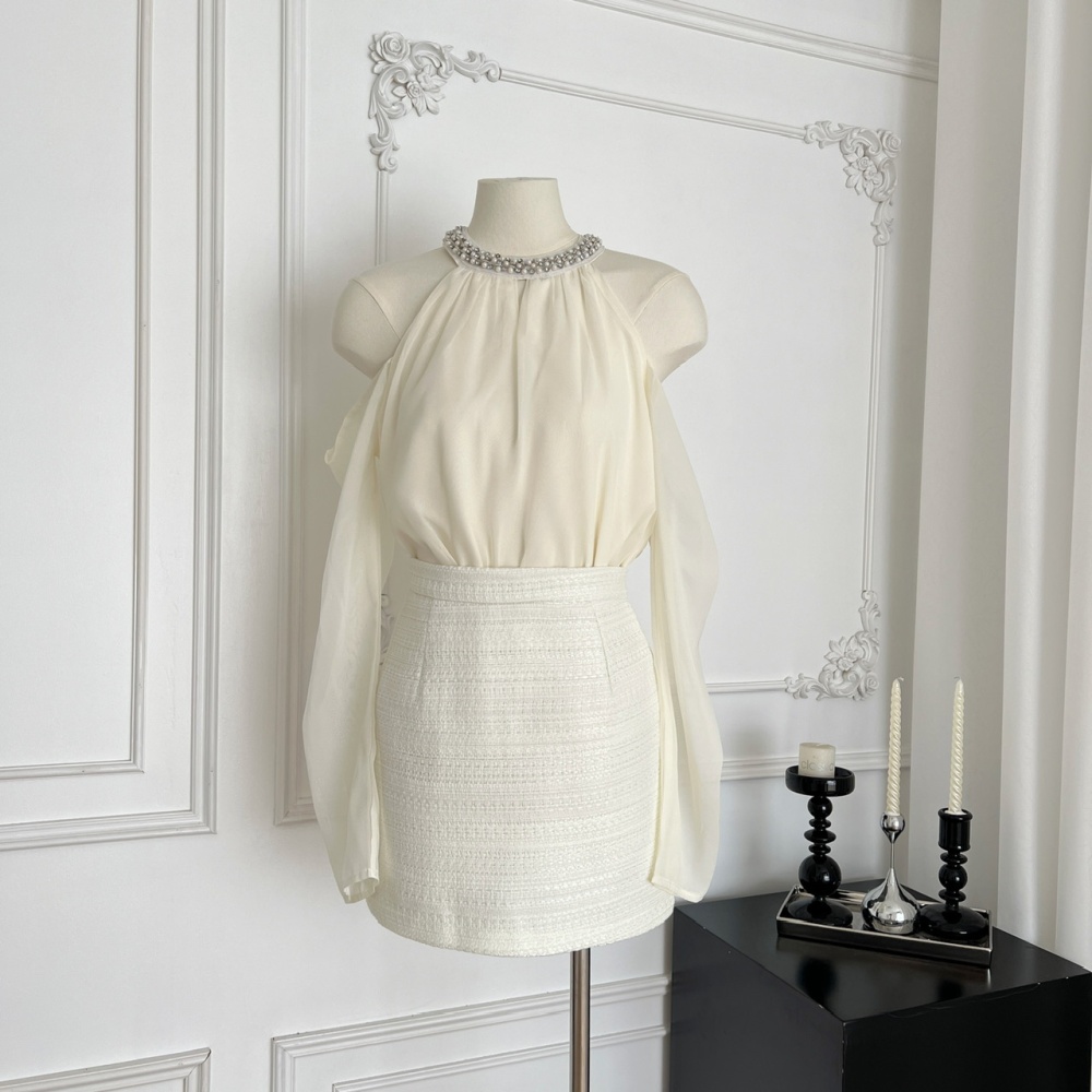 High waist strapless shirt autumn short skirt 2pcs set