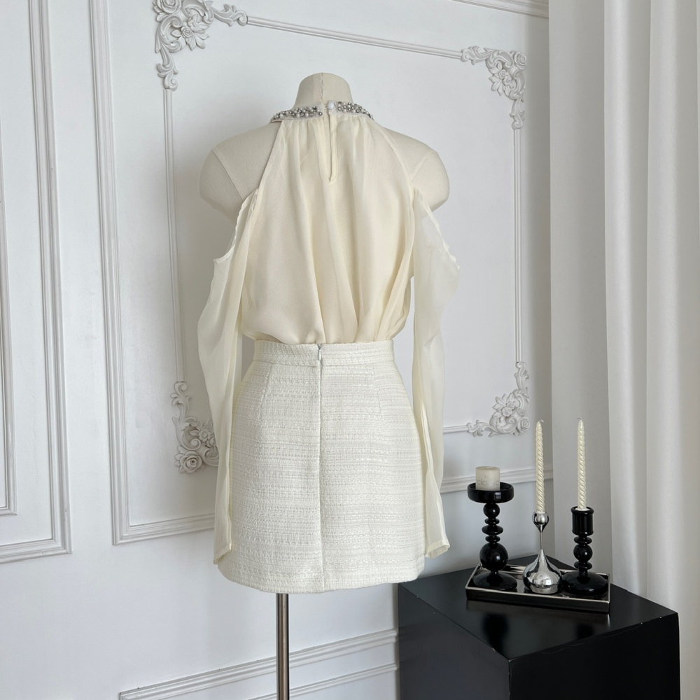 High waist strapless shirt autumn short skirt 2pcs set