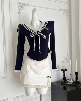 College autumn short skirt sweet slim tops a set
