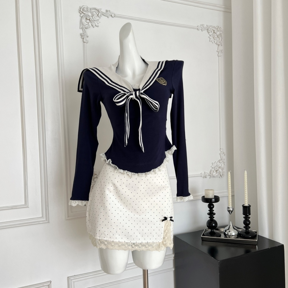 College autumn short skirt sweet slim tops a set