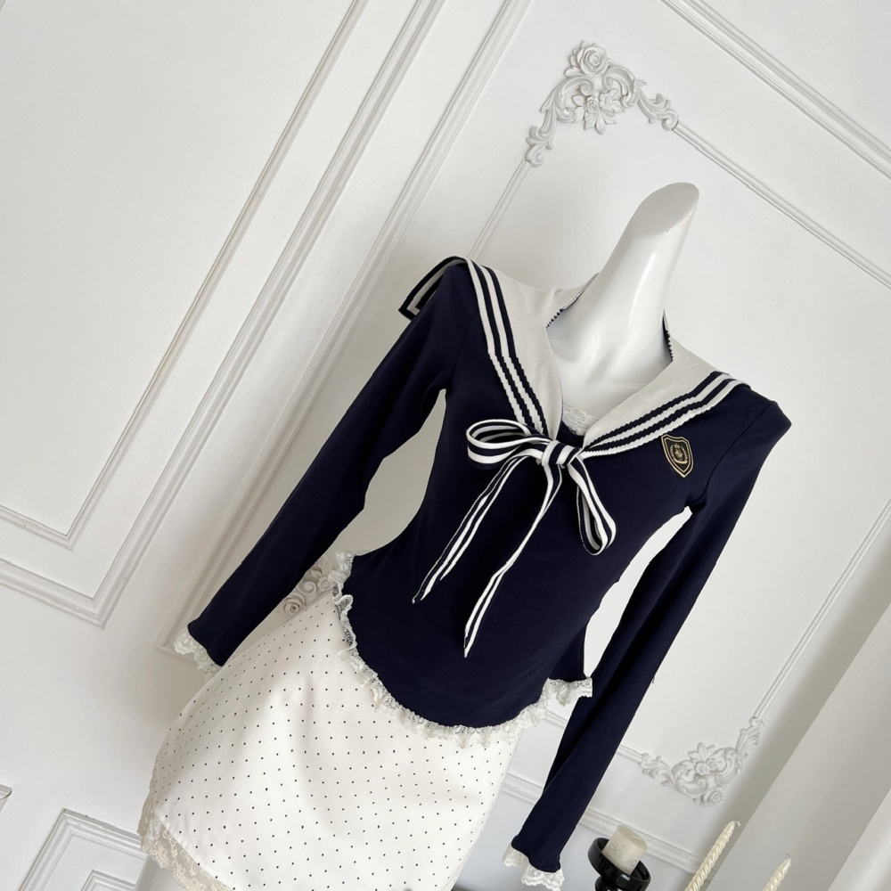 College autumn short skirt sweet slim tops a set