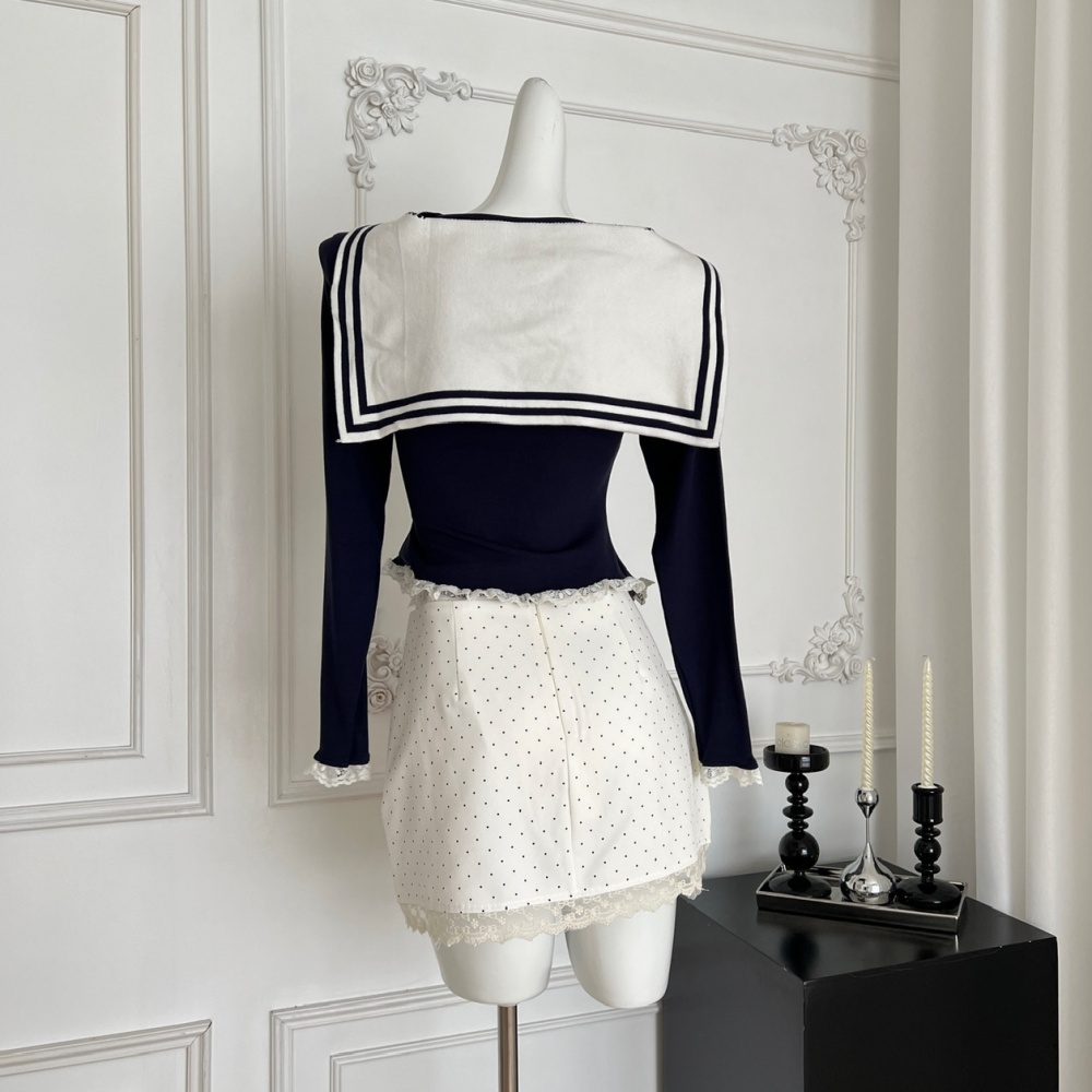 College autumn short skirt sweet slim tops a set