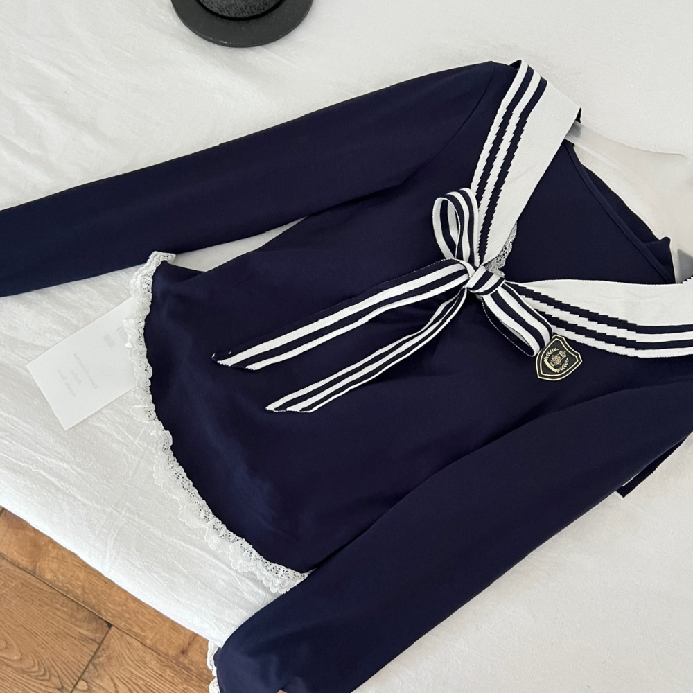 College autumn short skirt sweet slim tops a set