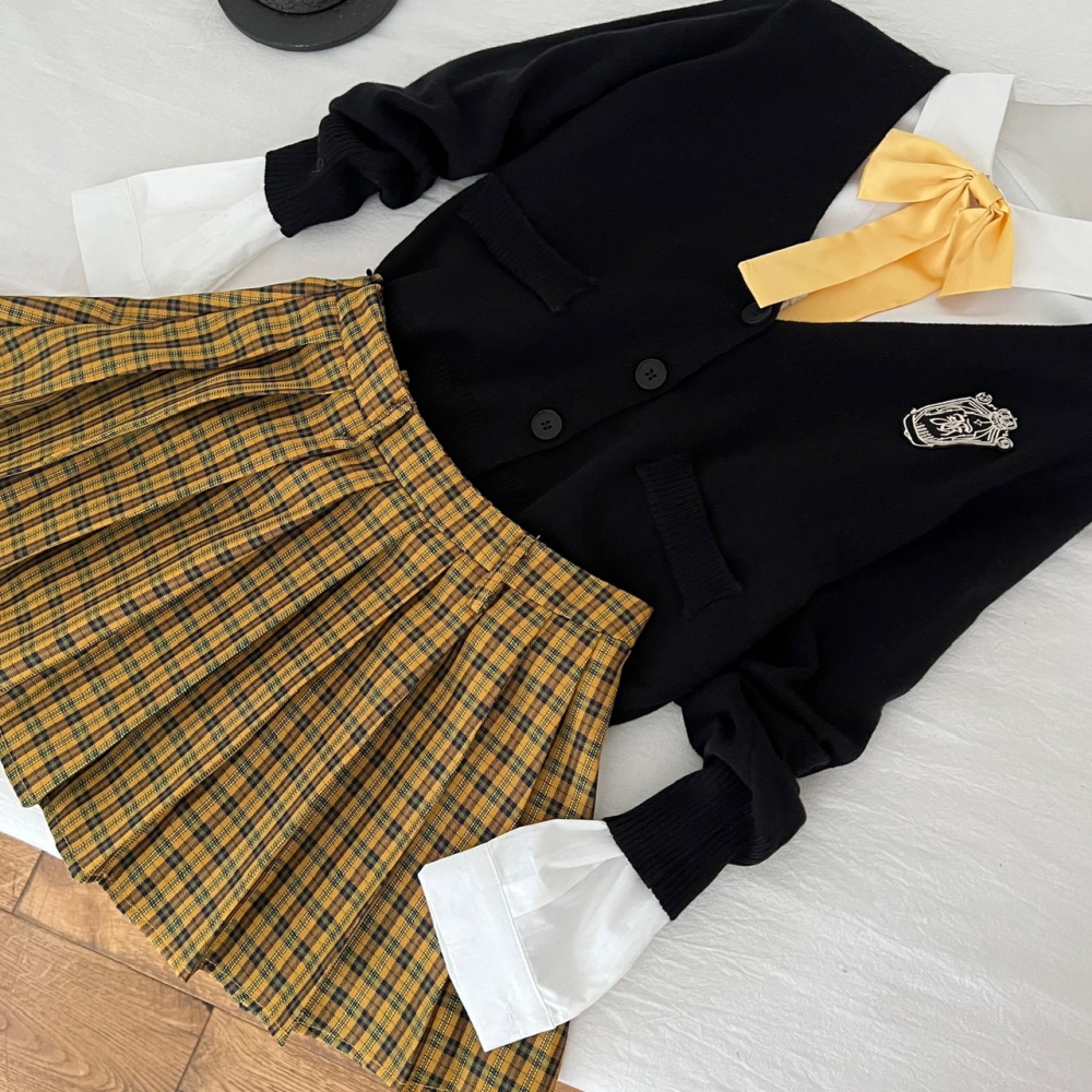 College style cardigan short skirt 3pcs set