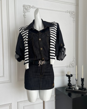 Commuting denim dress washed Korean style T-back for women