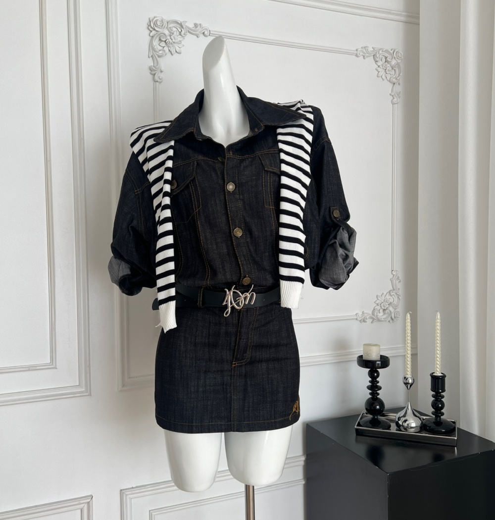 Commuting denim dress washed Korean style T-back for women