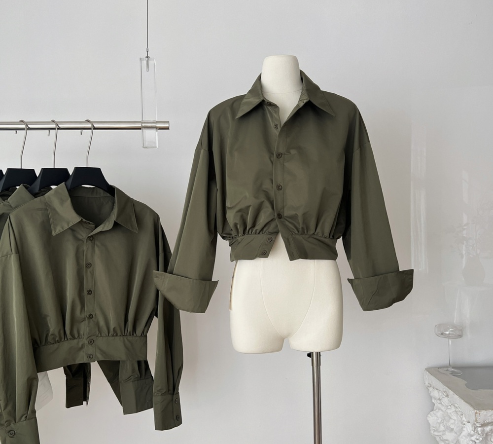 Pinched waist olive-green tops autumn jacket for women