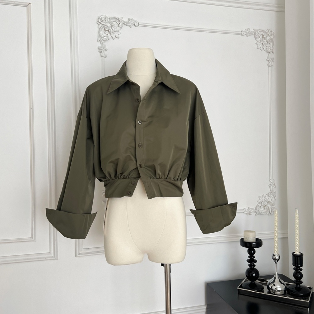 Pinched waist olive-green tops autumn jacket for women