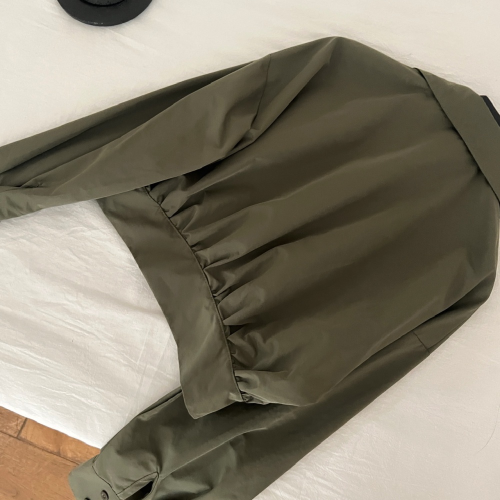 Pinched waist olive-green tops autumn jacket for women