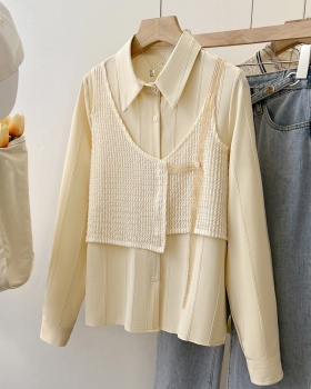 Splice loose sling chiffon shirt niche long sleeve tops