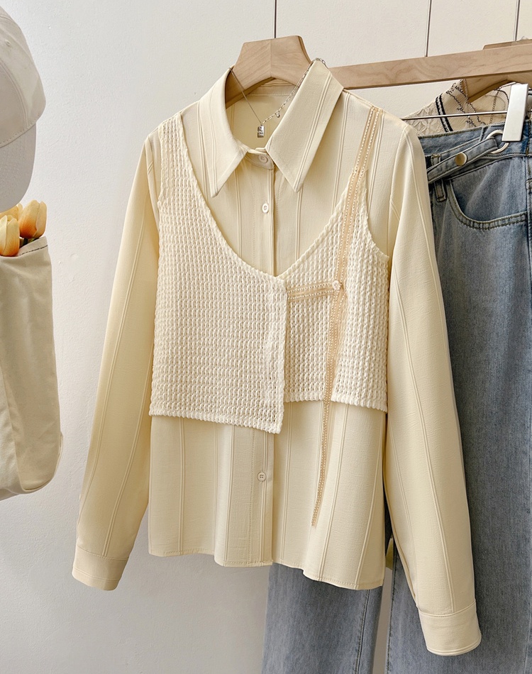 Splice loose sling chiffon shirt niche long sleeve tops