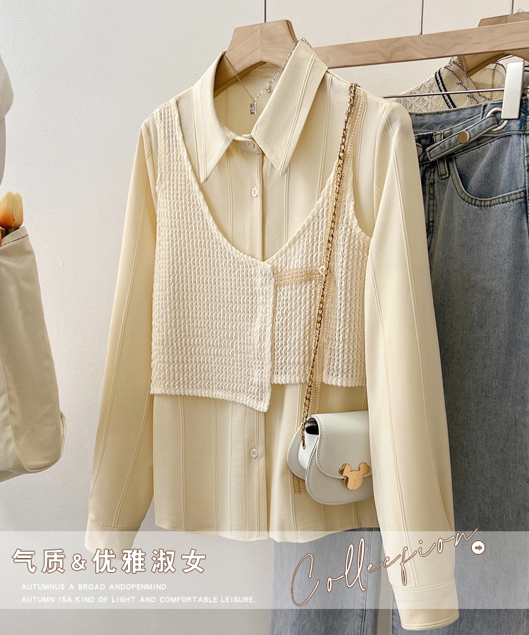 Splice loose sling chiffon shirt niche long sleeve tops