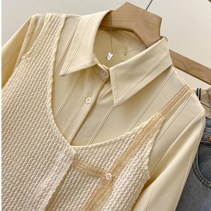 Splice loose sling chiffon shirt niche long sleeve tops