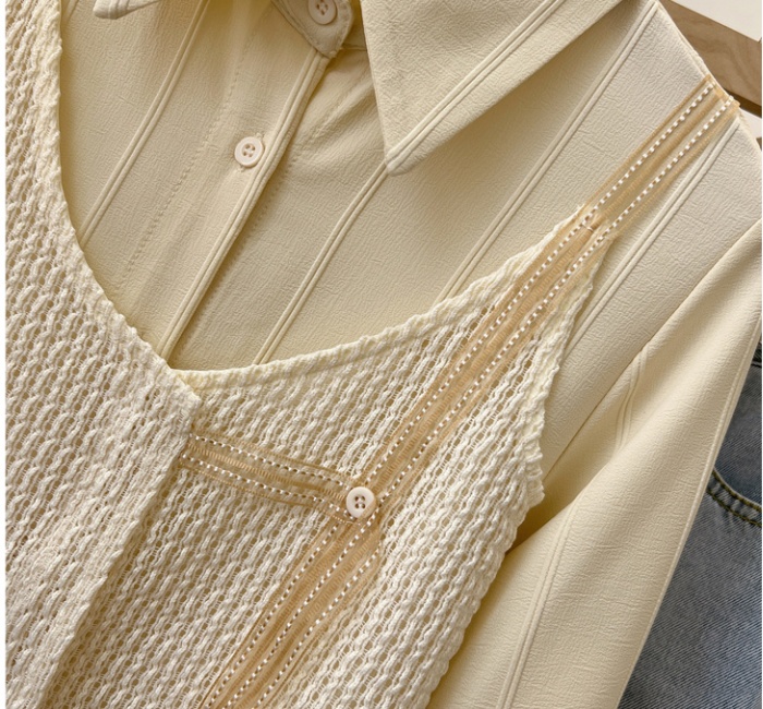 Splice loose sling chiffon shirt niche long sleeve tops