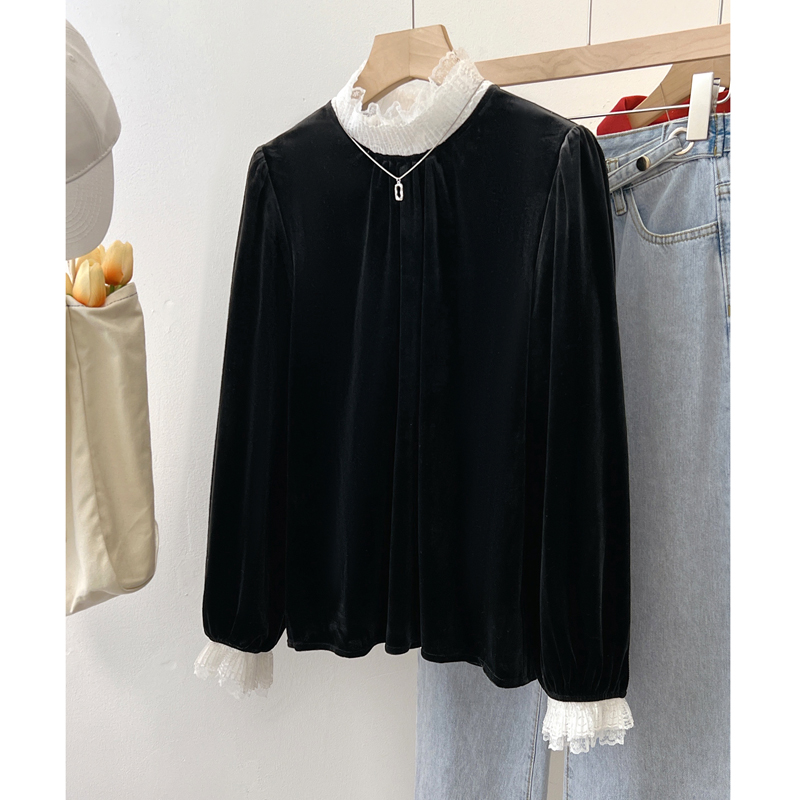 Fashionable autumn and winter shirt lace tops for women