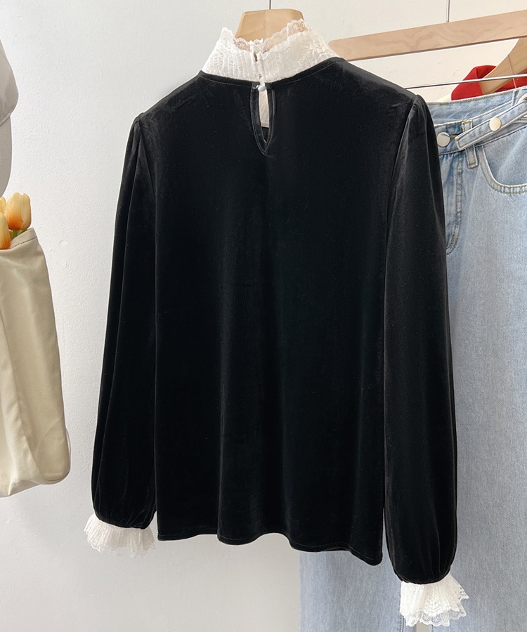 Fashionable autumn and winter shirt lace tops for women