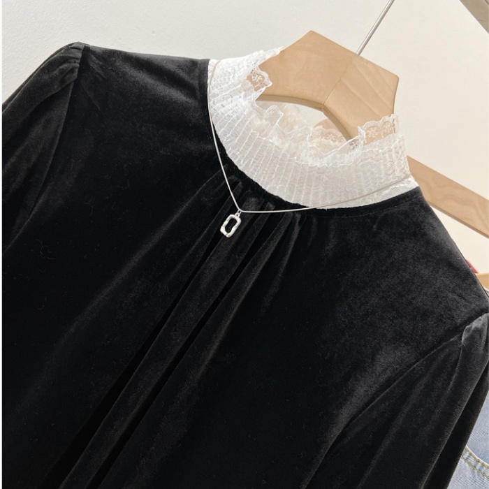 Fashionable autumn and winter shirt lace tops for women