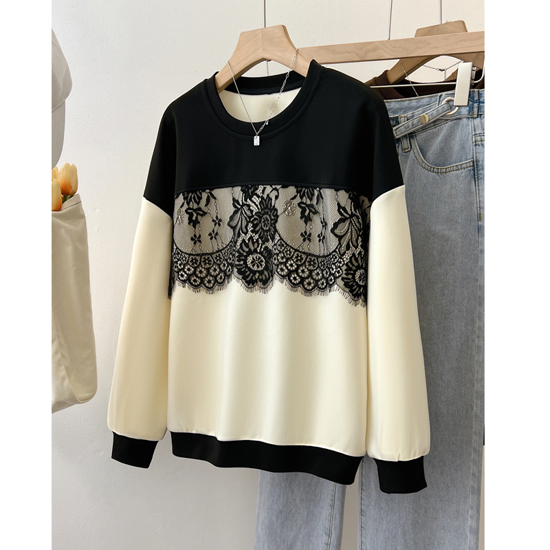 Lace pullover hoodie temperament Casual tops