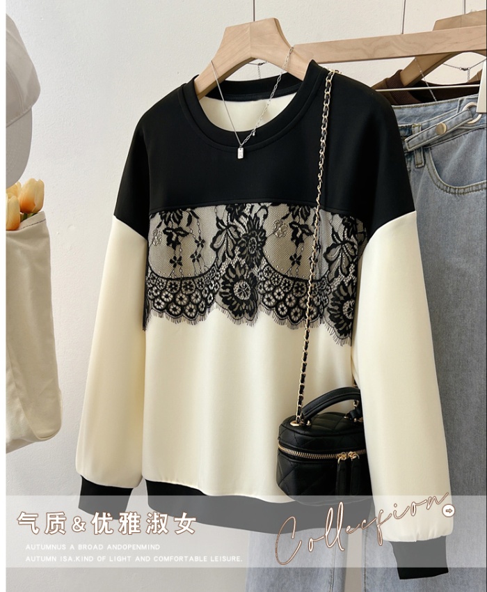 Lace pullover hoodie temperament Casual tops