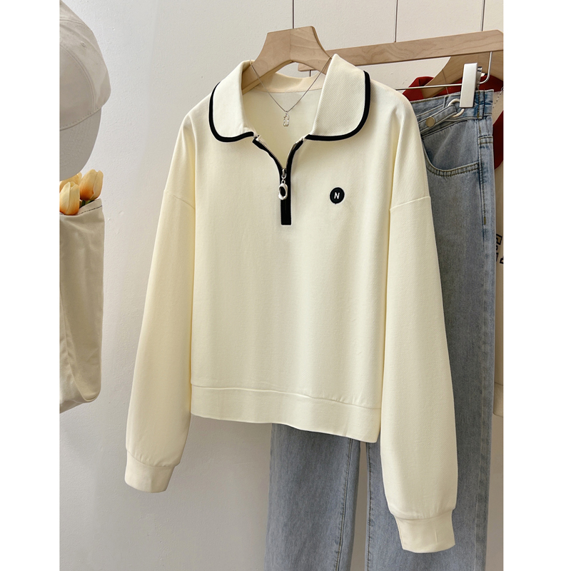 Short loose hoodie half zip college style tops for women