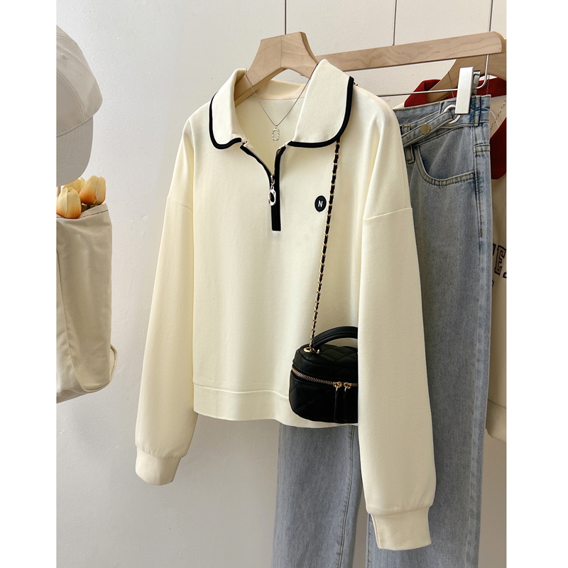 Short loose hoodie half zip college style tops for women