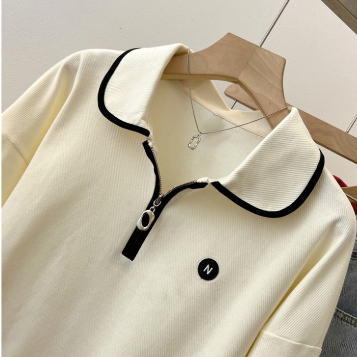 Short loose hoodie half zip college style tops for women