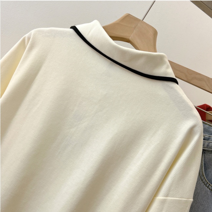 Short loose hoodie half zip college style tops for women