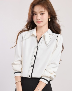 V-neck France style slim shirt Casual white tops