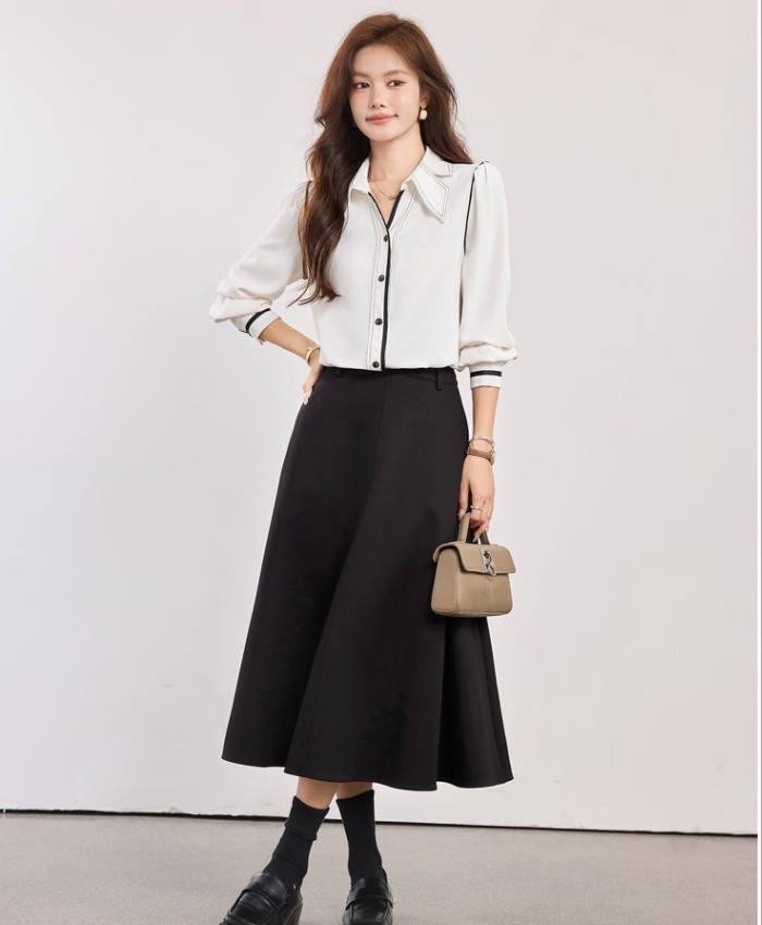 V-neck France style slim shirt Casual white tops