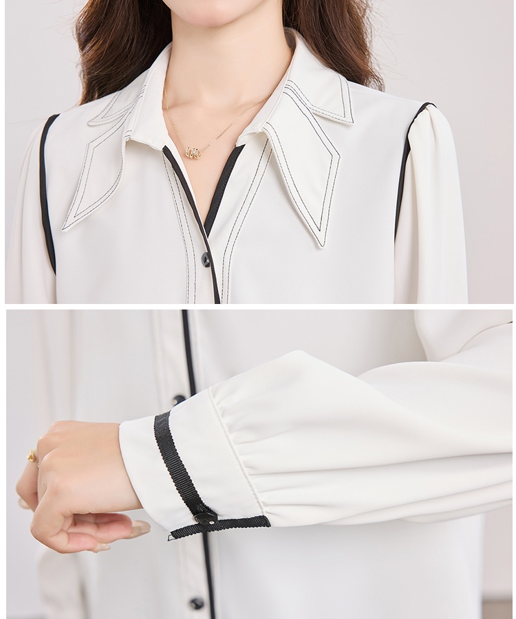V-neck France style slim shirt Casual white tops