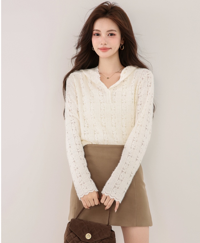 Knitted temperament hat hooded bottoming shirt