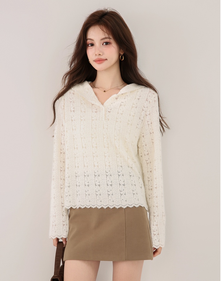 Knitted temperament hat hooded bottoming shirt
