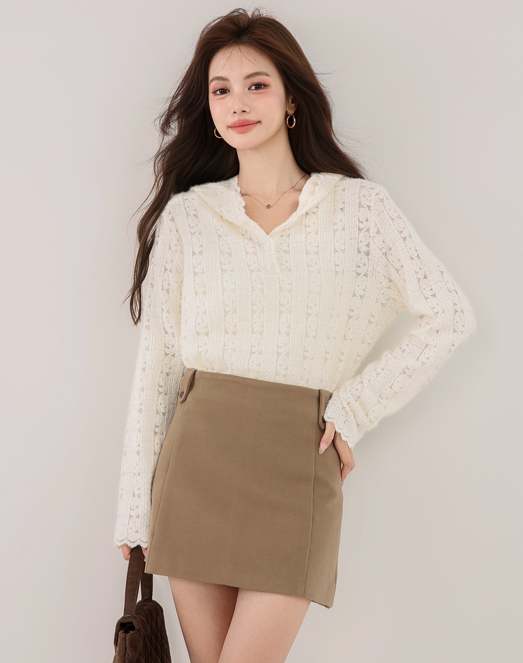 Knitted temperament hat hooded bottoming shirt