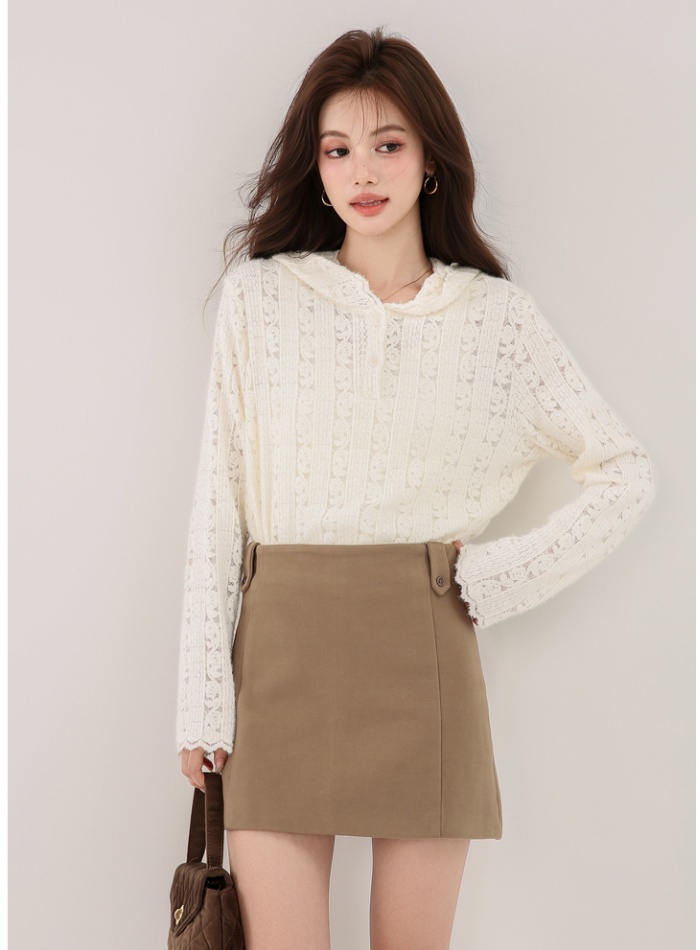 Knitted temperament hat hooded bottoming shirt