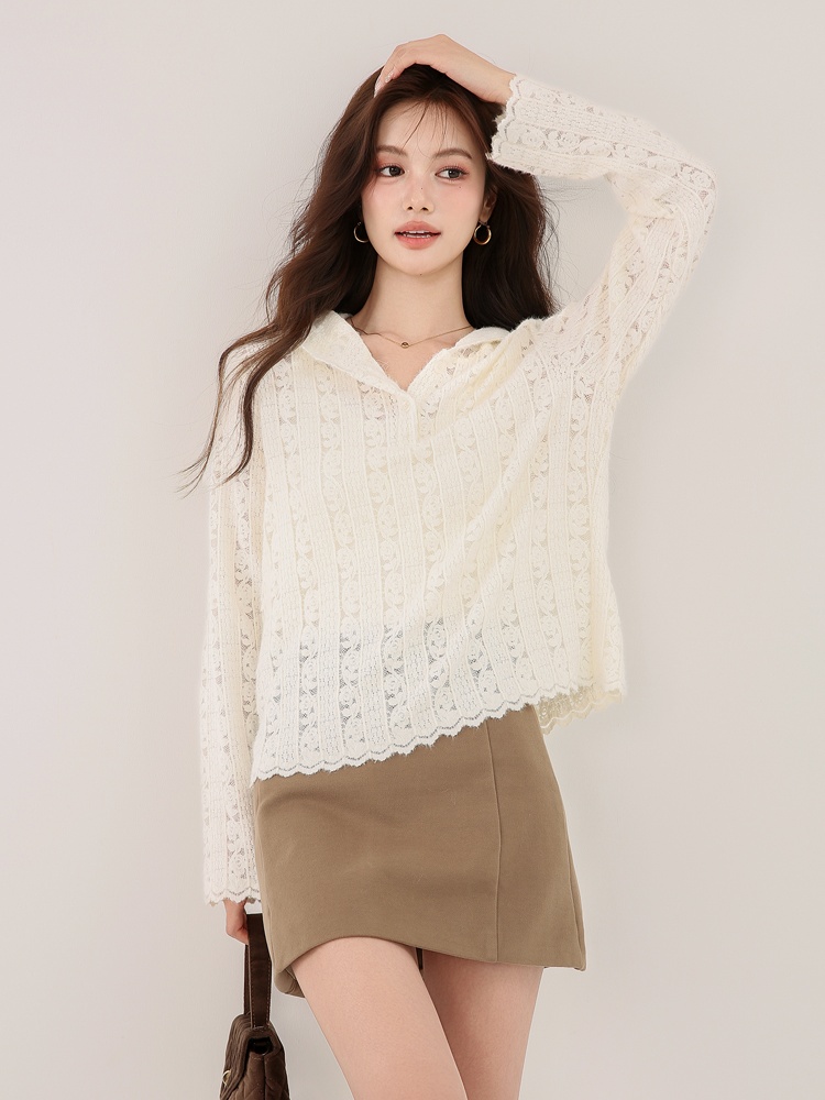 Knitted temperament hat hooded bottoming shirt
