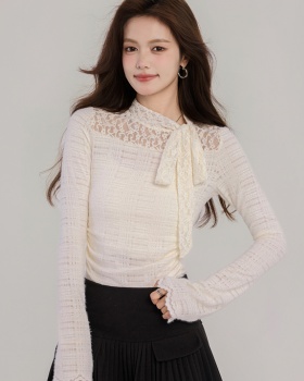 Printing hollow tops lace bottoming shirt for women