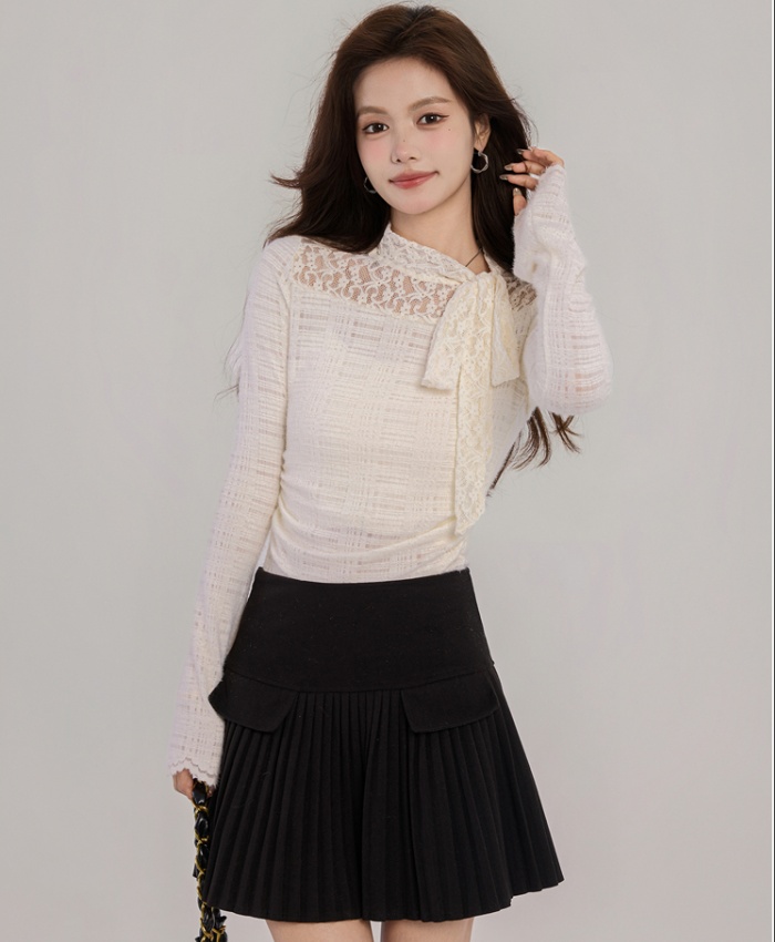 Printing hollow tops lace bottoming shirt for women