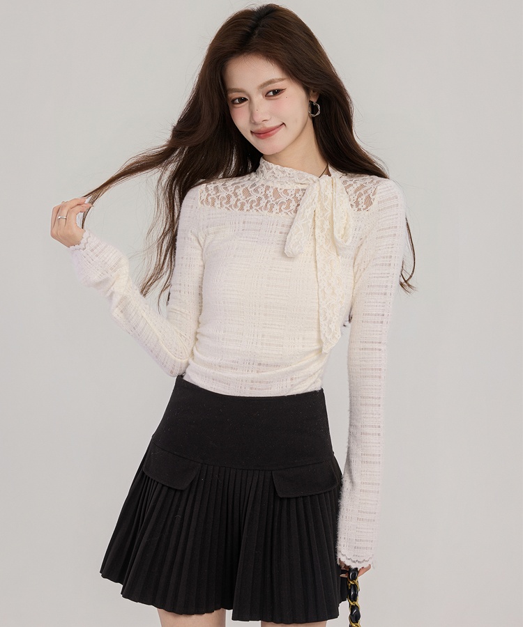 Printing hollow tops lace bottoming shirt for women